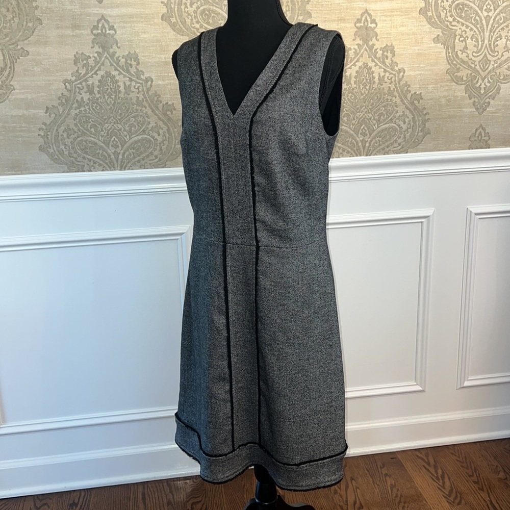 Banana Republic Grey Wool Herringbone Fringe Sleeveless Dress. 10 TALL